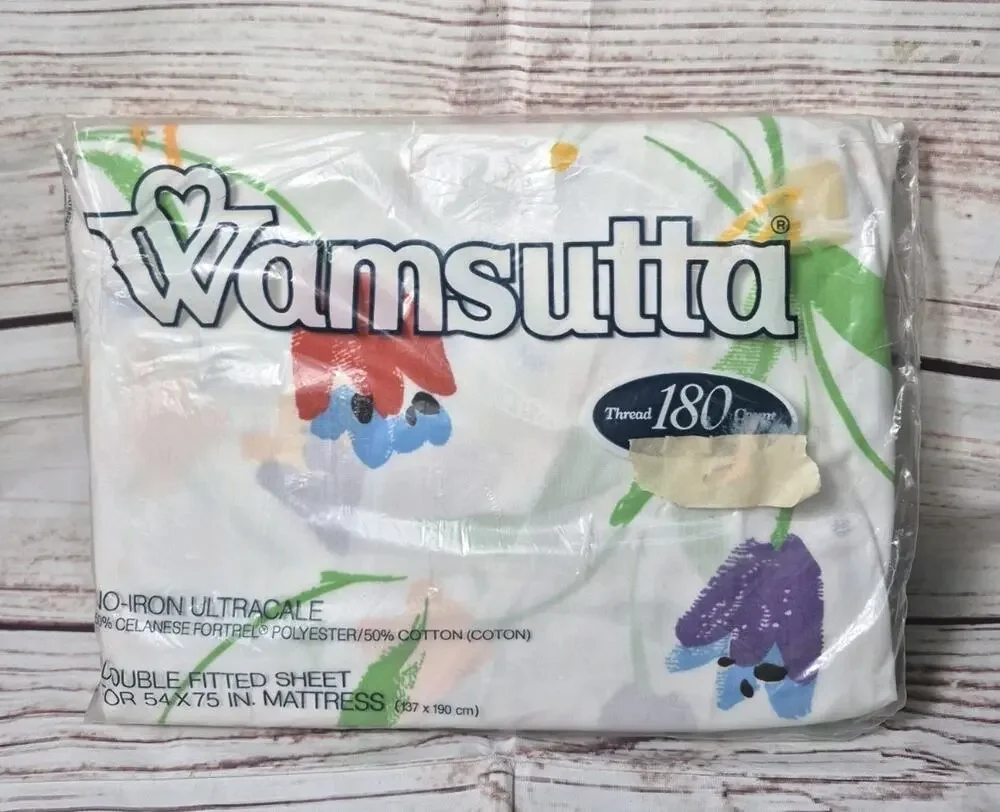 Vintage Wamsutta Floral Double Fitted Sheet No-Iron Ultracale, Made In USA